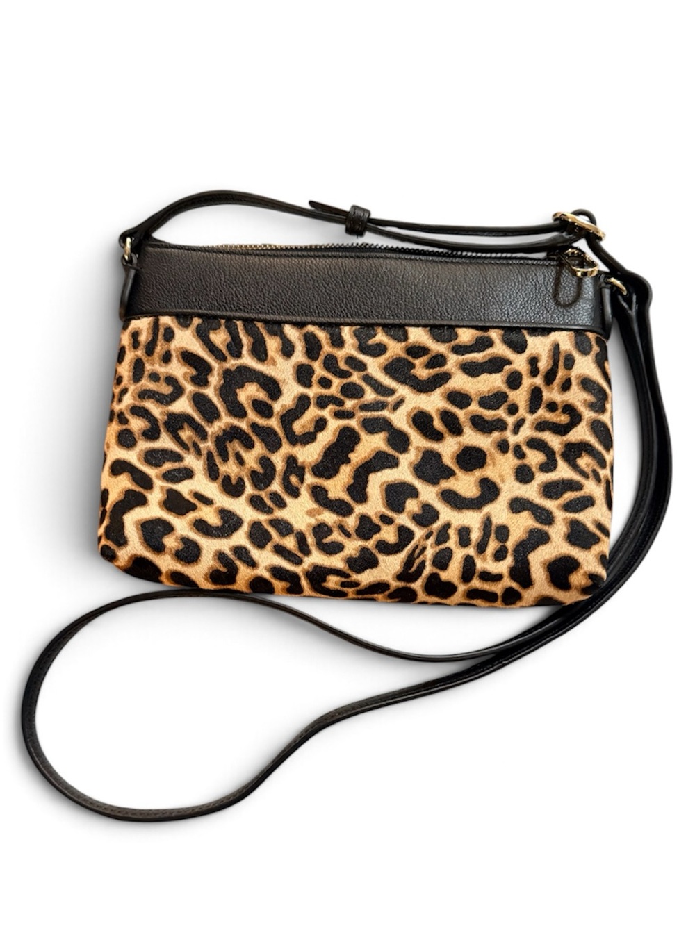Talbots Animal Print Black Crossbody Bag Zip Top Gold HW, Pristine condition